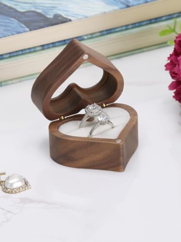 New - Wood Ring Display Box With Transparent Cover Single Slot 2 Slot